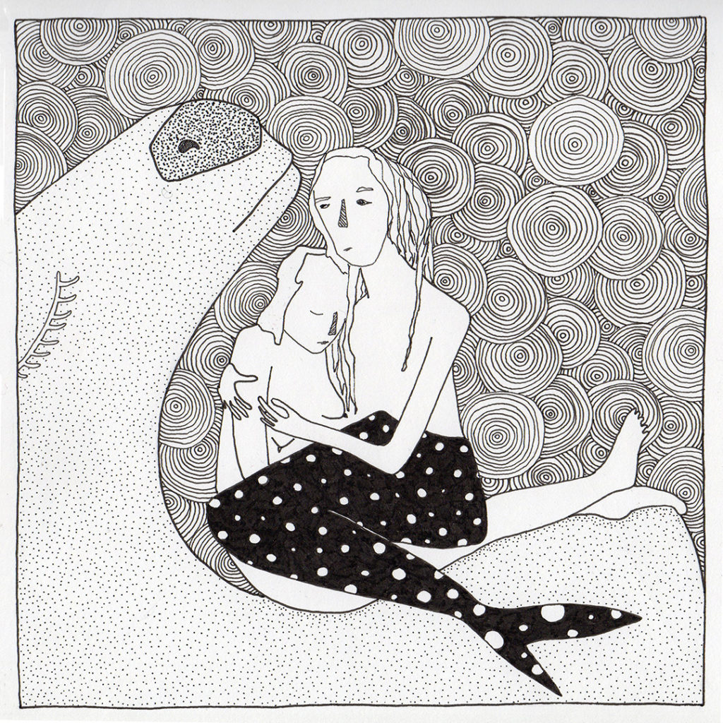 A picture from Fox Larsson's Some Stories Squared series, Merman in my Lap