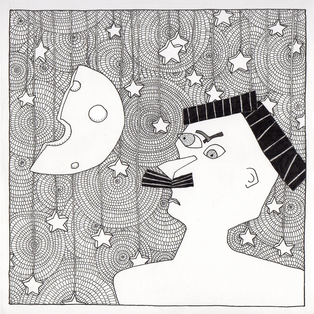 Stars, Cheese and Mustache drawing by Fox Larsson from Some Stories Squared Series